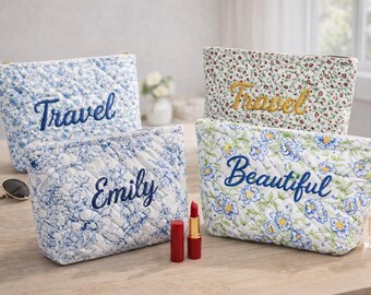 Custom Cosmetic Bag, Personalized Embroidered Makeup Pouch, Bridesmaid Gift Bag, Women Toiletry Organizer