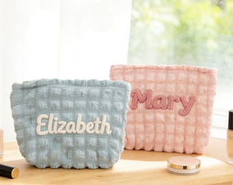 Custom Name Quilted Makeup Bag | Personalized Embroidered Puffer Pouch | Bridesmaid Gift | Bachelorette & Travel Bag