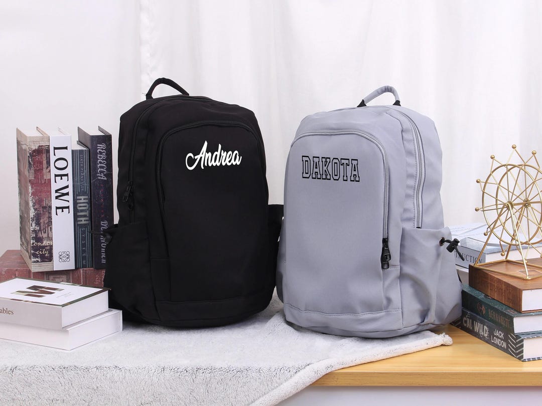 White Backpack, “Boinski” in black thread