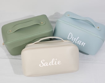Personalized Vegan Leather Makeup Bag, Embroidered Bridesmaid Gift