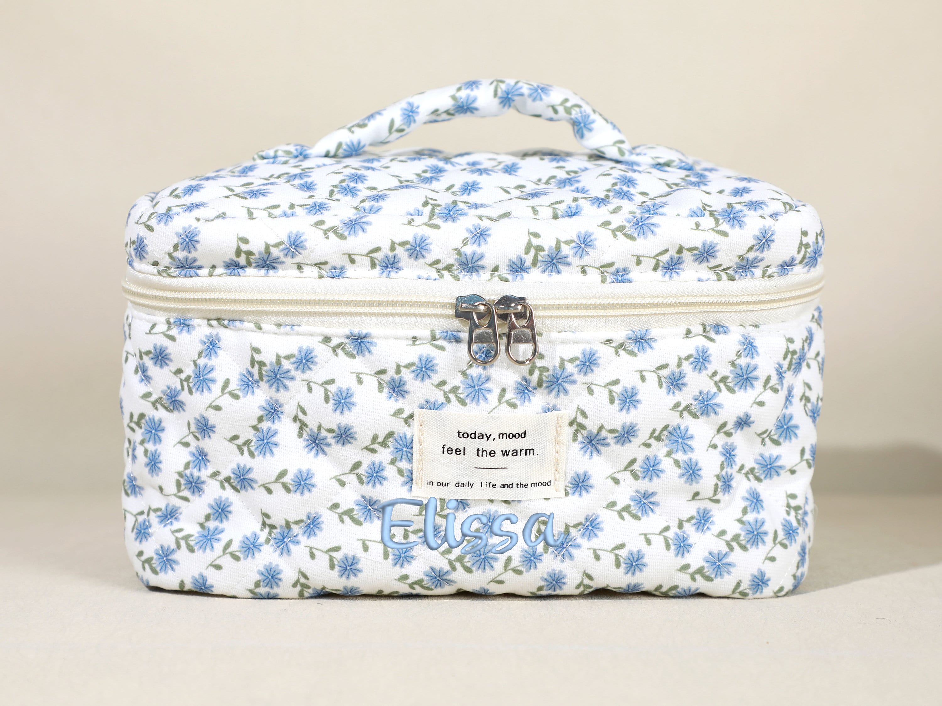 Custom Quilted Cotton Cosmetic Bag, Large Capacity Makeup Bag Set for Women, Personalized Embroidery Cosmetic Bags