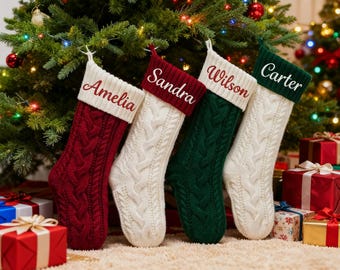 Calza di Natale lavorata a maglia, monogramma ricamato, maglia di cotone