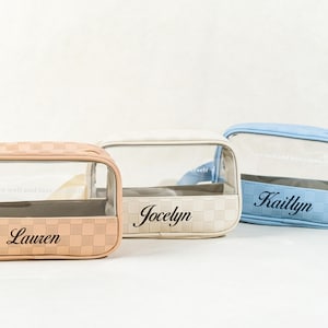 Embroidered Clear Toiletry Bag/Personalized Makeup Bag/Travel Makeup Cosmetic Bag/Bachelorette Party Gift/PVC Bag/Gift For Her/Cosmetic Bag