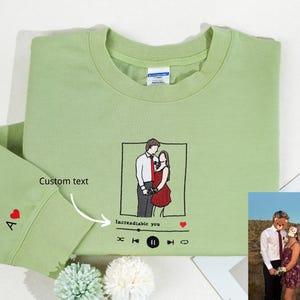Retrato bordado personalizado de moletom com foto, camisa de retrato de casal, retrato de casamento, moletons de casal combinando, presente de aniversário