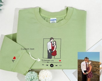 Custom Embroidered Couple Portrait Sweatshirt, Anniversary Gift