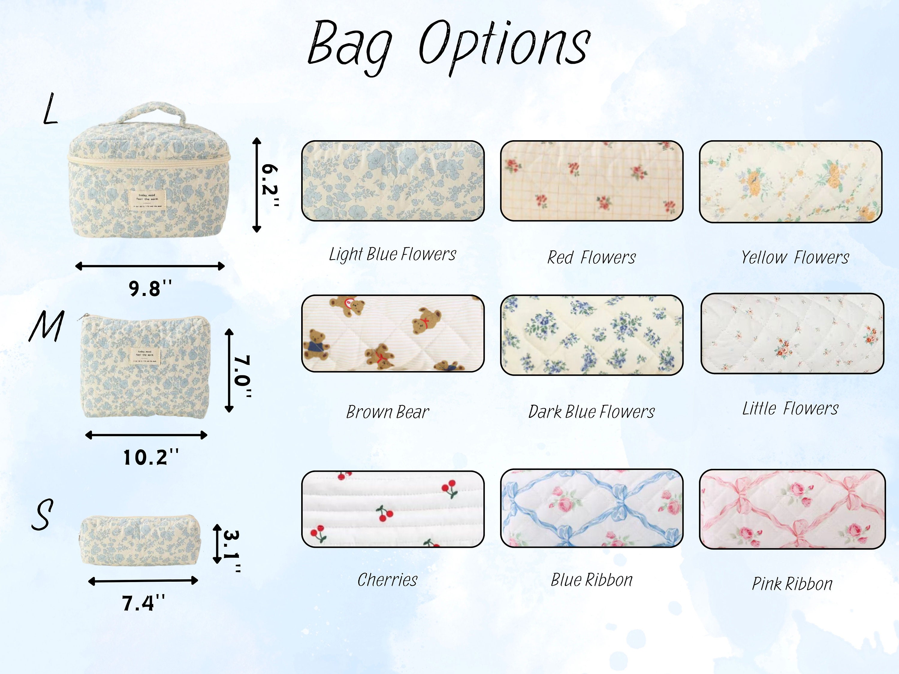 Custom Quilted Cotton Cosmetic Bag, Large Capacity Makeup Bag Set for Women, Personalized Embroidery Cosmetic Bags
