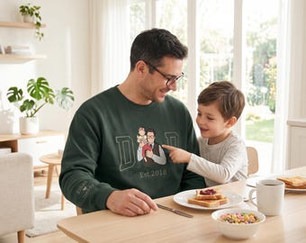 Embroidered Custom Portrait Dad Sweatshirt, Unique Personalized Gift For Father's Day