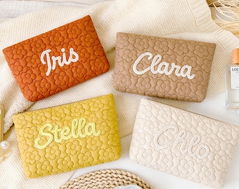 Personalized Name Puffer Makeup Bag, Custom Quilted Cosmetic Pouch, Bridesmaid Gift, Travel Toiletry Bag, Gift for Her