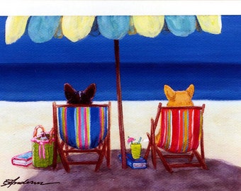 Evie Anderson Welsh Corgi Art SIGNED PRINT &quot;Made In the Shade&quot;  (signed, matted) Pembroke
