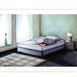 Evie Anderson Welsh Corgi Art SIGNED PRINT &quot;Sleeping In&quot;  (signed, matted) Pembroke Welsh Corgis