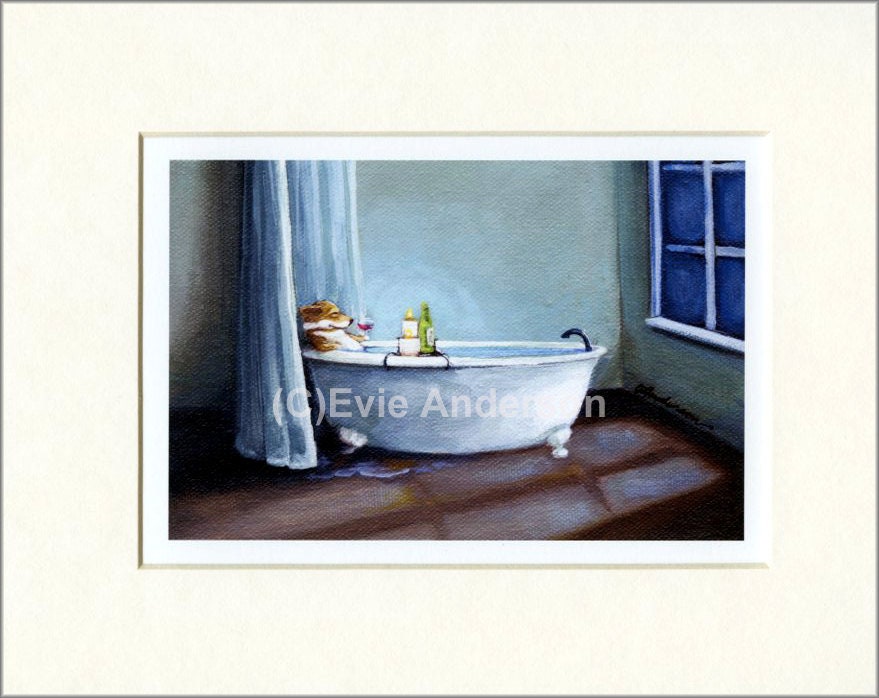 Evie Anderson Pembroke Welsh Corgi Dog Art SIGNED PRINT "Alone At Last"  (signed, matted)