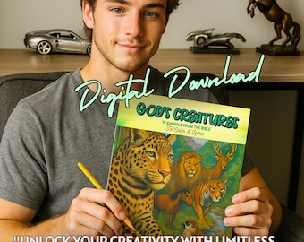 Libro para colorear de animales de la Biblia: Aprendizaje cristiano, referencia de versículos (descarga digital, pegatinas gratis)