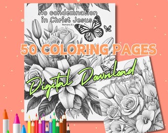Libro para colorear con versículos bíblicos: 50 páginas de arte floral (descarga digital)
