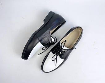 Handmade Black Leather Cutout Lace-Up Shoes – Modern Minimalist White Flats, Unique Unisex Design