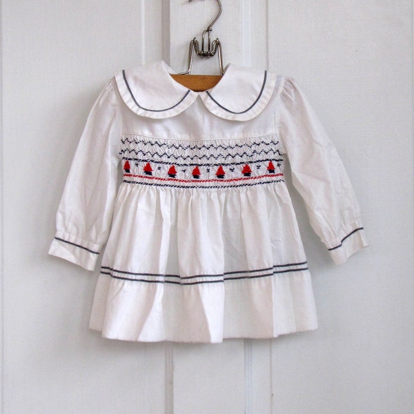 Girls Vintage Sailboat Smocked Polly Flinders Top / Dress ( 18 months 2T)