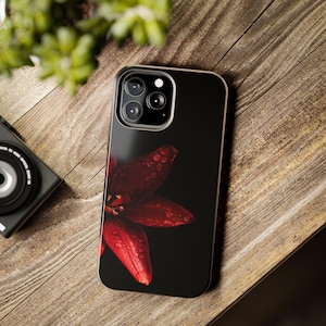 Flower Phone Case, iPhone 11-15, Black Background - Tough Protective Cover, Cute Floral Design, Gift for Her, Stylish Smartphone Accessory