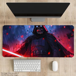 Darth Vader Gaming Desk Mats, Red Light Saber Design, Non-Slip Base, Multiple Sizes, Large Mouse Pad for Gamers, Star Wars Desk Accessories