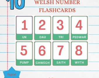 Welsh number flashcards - with words