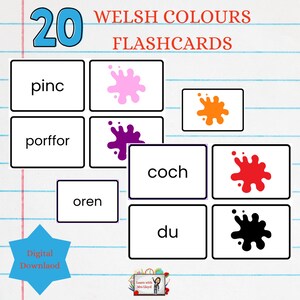 Cymraeg Tarjetas didácticas de colores para aprender galés, primeros años, recursos de aprendizaje para jardín de infantes, póster para exhibición en el aula, primeros años, escuela primaria