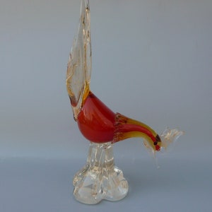 Fratelli Toso Glass Pheasant, Fratelli Toso Murano Blown Glass Bird Sculpture, Murano Glass Bird Figurine,Red Murano Glass Cockerel Figurine