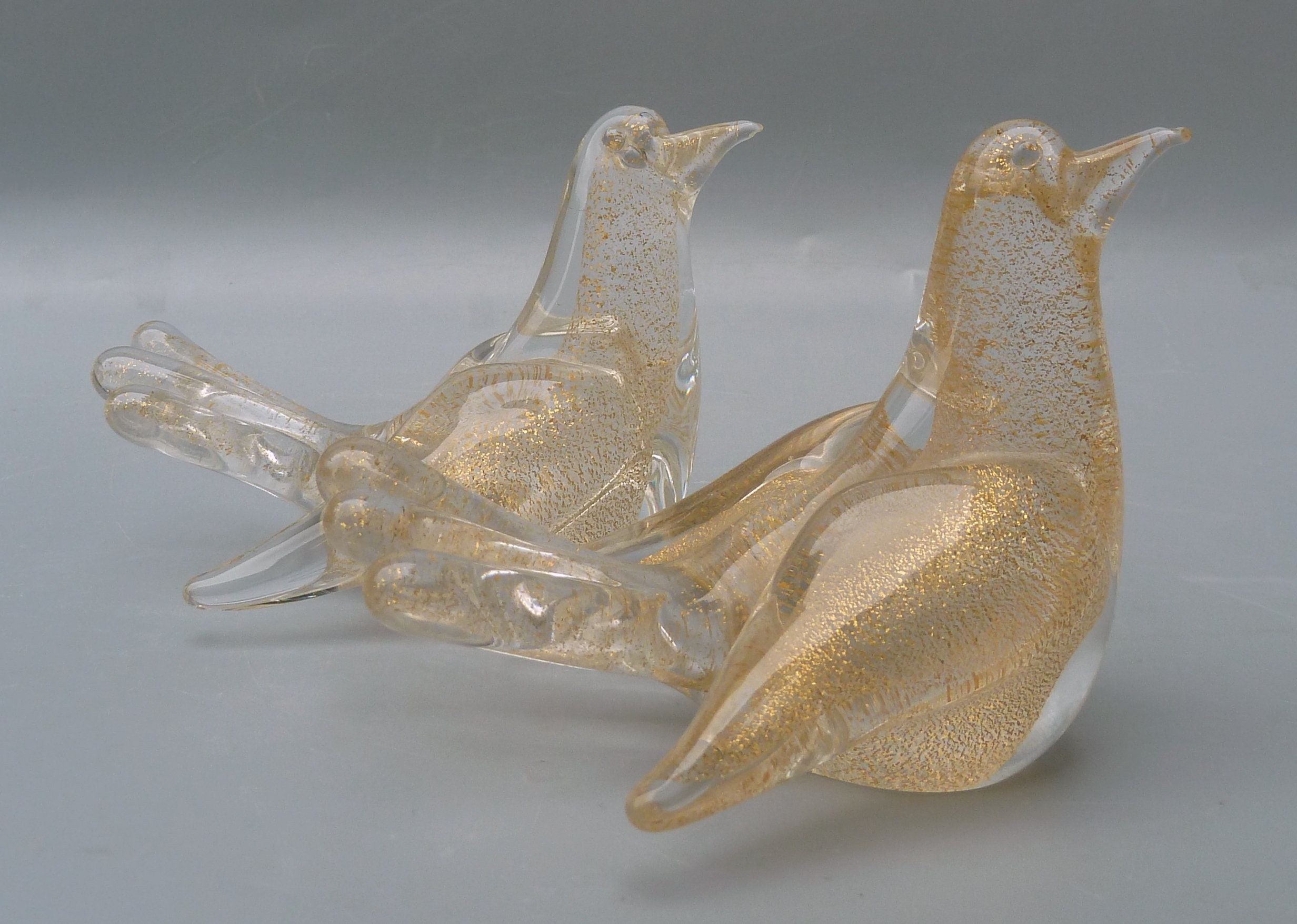 Archimede Seguso Murano Glass Birds, Murano Gold Leaf Bird