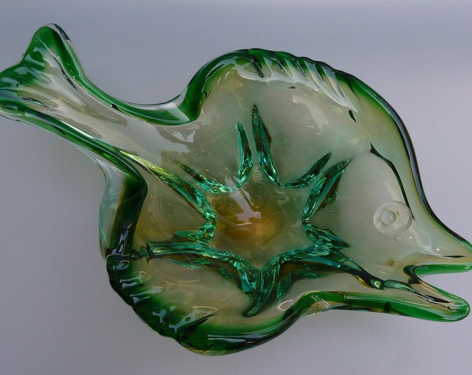 Green Murano Glass Fish Bowl, Vintage Murano Fish Bowl,unique Green