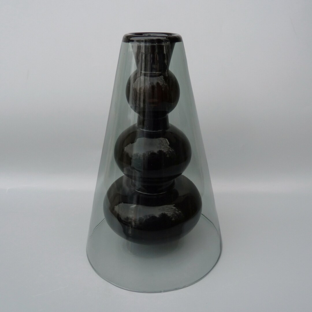 Tom Dixon Bump Vase, British Glass, Double Wall Vase, Smoke and Black