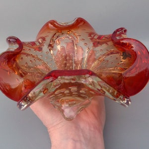 Murano Bullicante Glass Bowl, Murano Folded Glass Bowl, Murano Controlled Bubble,Murano Glass Ashtray,Murano Biomorphic Bowl, Amberina Glass