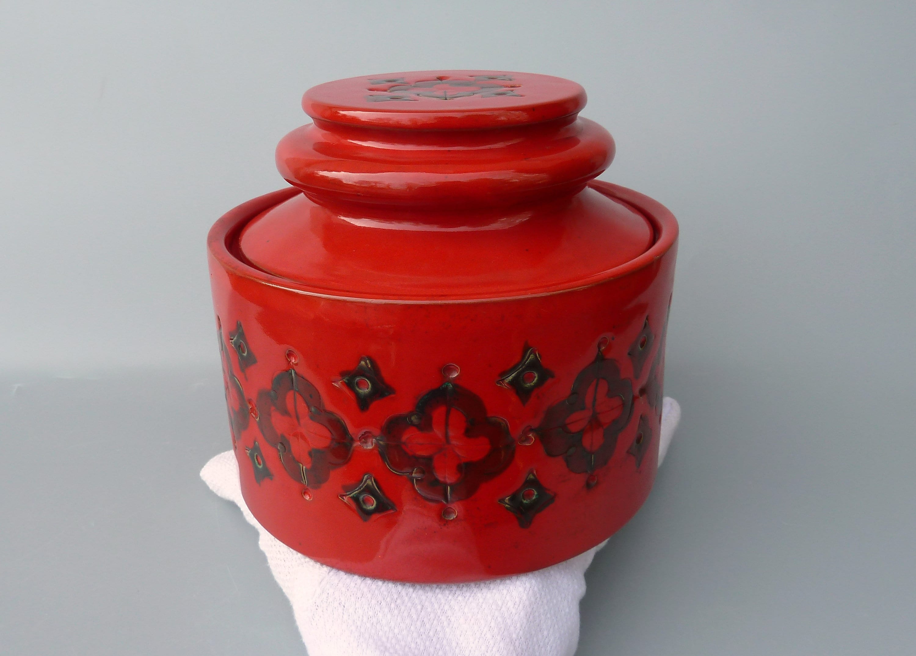 Vintage Bitossi Carta Fiorentina Red Lidded Jar/canister, Aldo