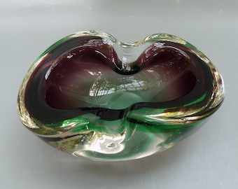 Murano Glass Geode Bowl,Murano Geode Ashtray,Murano Sommerso Glass Bowl, Murano Purple & Green Figure Eight Bowl, Possibly Seguso Or Barbini