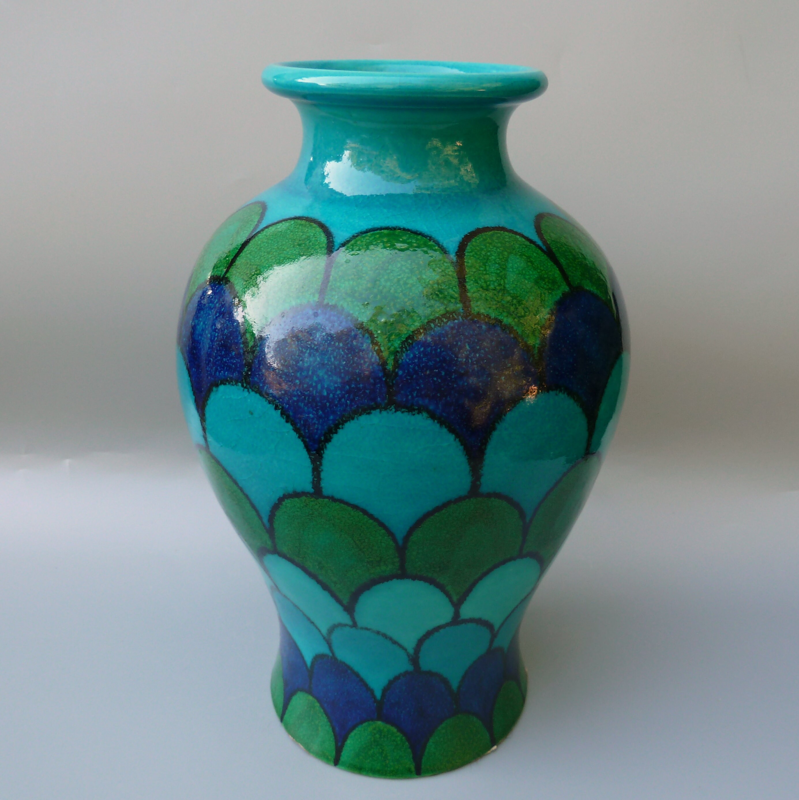 Vintage Bellini Italy Fish Scale Ceramic Vase, Rimini Blue