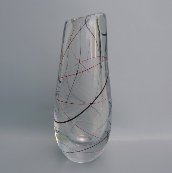 工芸品 Scandinavian Vintage vase RARE Vintage Vicke Lindstrand Swedish Art Glass Vase, Midcentury