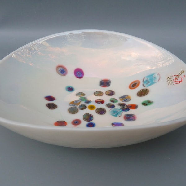 Yalos Murano Glass Bowl,Murano Murrine Bowl,Folded Edge Glass Bowl,Italian Art Glass Bowl, Guido Ferro Bowl,Ferro Glass Bowl,Yalos Pieghetta