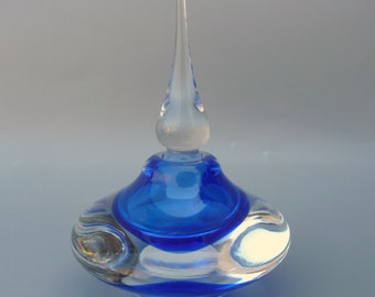 Jerry Vandermark Art Glass Perfume Bottle With Stopper, Cobalt Blown Glass Perfume, Sommerso Glass, Vandermark Merritt American Studio Glass