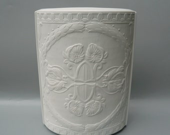 Ernst Fuchs Floral Relief Bisque Porcelain Vase, Rosenthal Studio Linie Matte White Porcelain Bas Relief Vase,Porcelain Acanthus Flower Vase