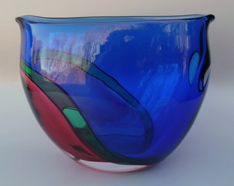 Archimede Seguso Carnevale Glass Vase, Seguso Rainbow Vase, Seguso Murano Glass Bowl, Signed Seguso Centerpiece Bowl, Seguso Art Glass Bowl