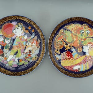 Bjorn Wiinblad Aladin Porcelain Wall Plates Pair,Wiinblad Aladin Und Die Wunderlampe Decorative Plates I & II,Rosenthal Studio Linie Germany