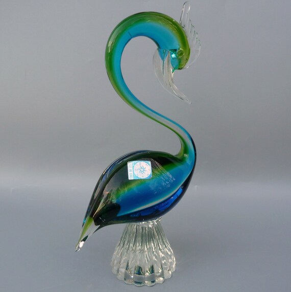 Vintage Murano Glass Swan Figurine With Rooster Label, Archimede