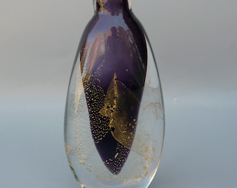 Randy Strong Art Glass Bud Vase,American Studio Glass, Purple Glass Vase, Collectible Studio Glass, R Strong Glass,Sommerso Glass, Gold Leaf