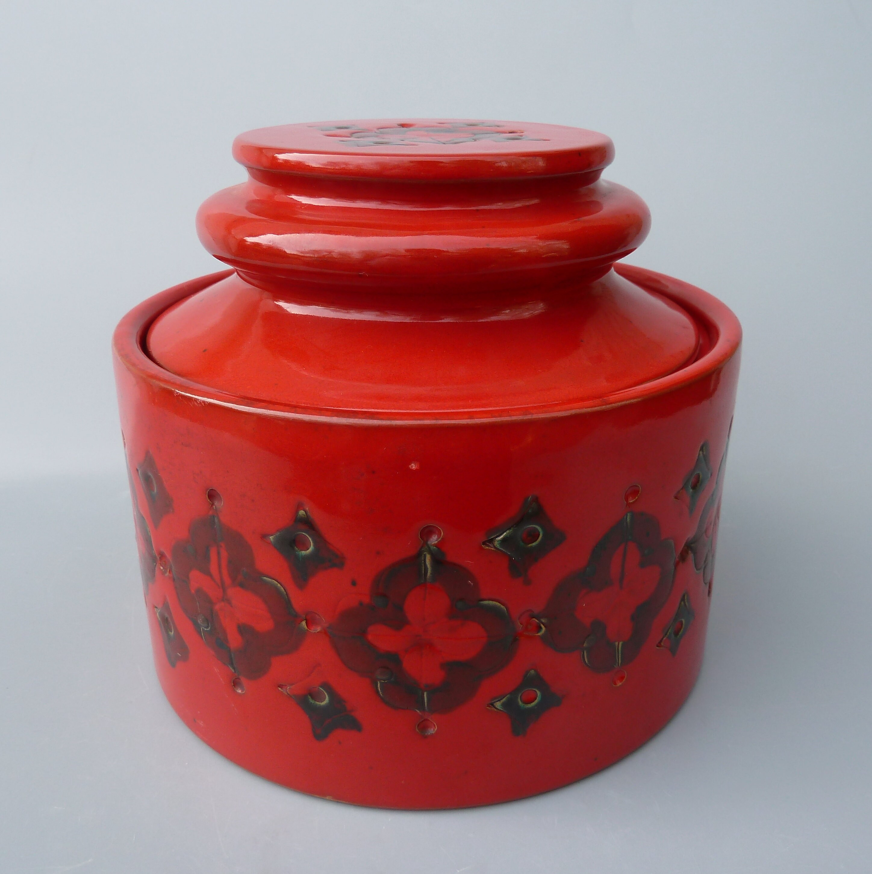 Vintage Bitossi Carta Fiorentina Red Lidded Jar/canister, Aldo