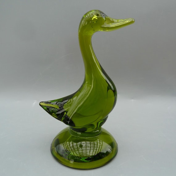 Viking Epic Line Glass Duck Figurine #1317, Avocado Viking Duck, Viking Glass Bluenique Duck, Viking Persimmon Duck, Viking Amber Glass Duck