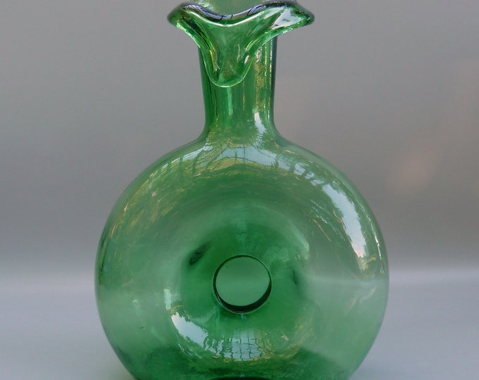 Green Blenko Doughnut Vase, Vintage Blenko Donut Vase, Jack in the