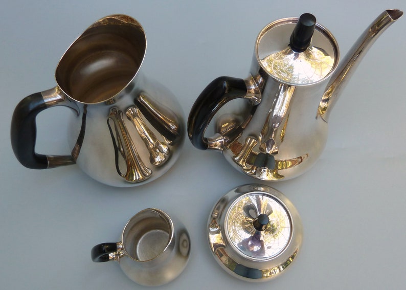 Cohr Denmark Silver Plate Tea Set, Hans Peter Jacobsen Tea Service,Danish Modern Coffee Service, Danish Silver,Mid Century Modern Coffee Set image 3