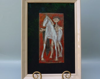 Giovanni Petucco Pottery Tile,Petucco Ceramic Art Tile,Framed Ceramic Plaque,Midcentury Modern Pottery Tile,Italian Ceramic Tile,Horse Lover