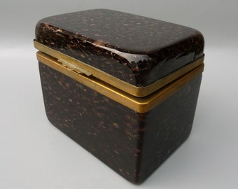 Murano Glass Casket, Murano Trinket Box,Murano Dresser Box, Venetian Glass Hinged Box, Brown & Copper Aventurine Glass Box, Murano Glass Box