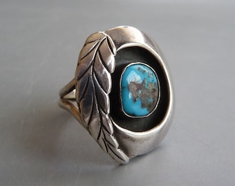 Anillo vintage Navajo del suroeste con turquesa en caja de sombra, anillo de turquesa nativa americana de Arizona, talla 5.75, regalo de piedra de nacimiento de diciembre para ella.