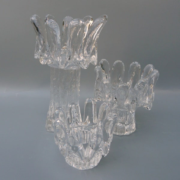 Kosta Boda Crystal Sunflower Candle Holders,Goran Warff Sunflower Candlestick Holders,Goran Warff Textured Glass Holders 97129, 97128, 97124