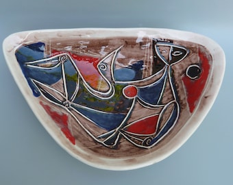 Marcello Fantoni Ceramic Dish, Fantoni Pottery Bowl, Fantoni Cubist Decor, Fantoni Figural, Midcentury Italian Pottery, Italian Ceramic Bowl