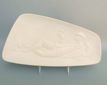 Bjorn Wiinblad Porcelain Dish, Bjorn Wiinblad Ceramic Plate, Wiinblad Matte White Dish, Rosenthal Studio Linie, Wiinblad Bas Relief Plate