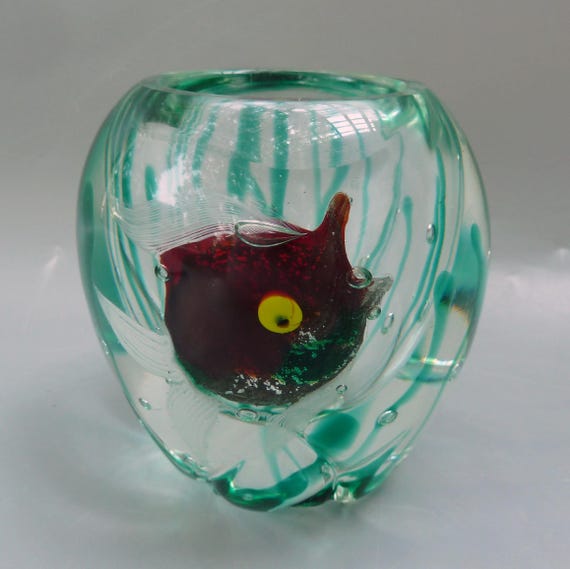 MURANO OPALINE FERRO オパーリン ハンドペイント 宝石箱 Vintage AVEM Murano Glass Fish Aquarium Cigarette Holder, MCM